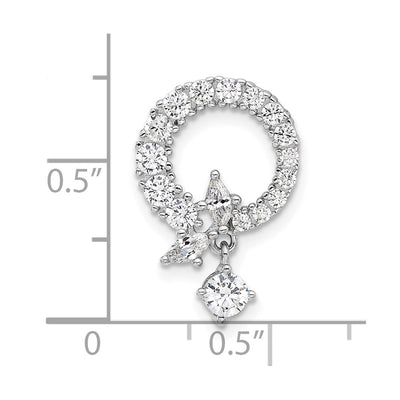 Sterling Silver Rhod-plated CZ Circle Chain Slide Pendant