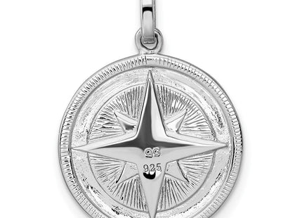 Sterling Silver Rhodium-plated Polished CZ Compass Pendant (Style QP5799)