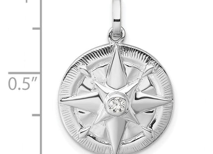 Sterling Silver Rhodium-plated Polished CZ Compass Pendant (Style QP5799)