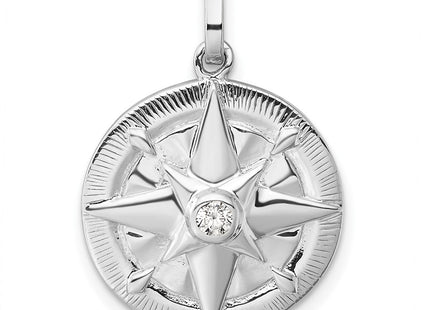 Sterling Silver Rhodium-plated Polished CZ Compass Pendant (Style QP5799)