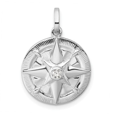 Sterling silver cubic zirconia compass pendant