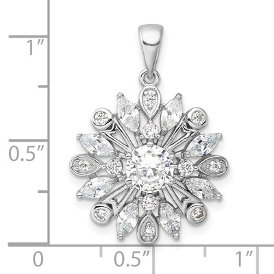 Sterling Silver Rhodium-plated CZ Floral Pendant