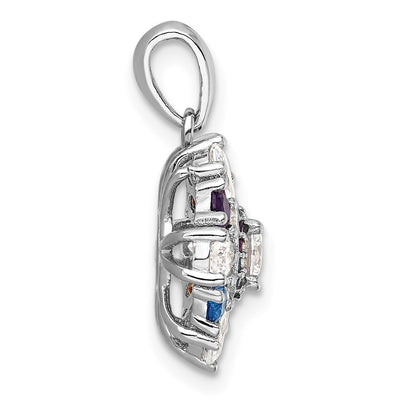 Sterling Silver Rhodium-pltd Rainbow Nano Crystal &Clear CZ Floral Pendant