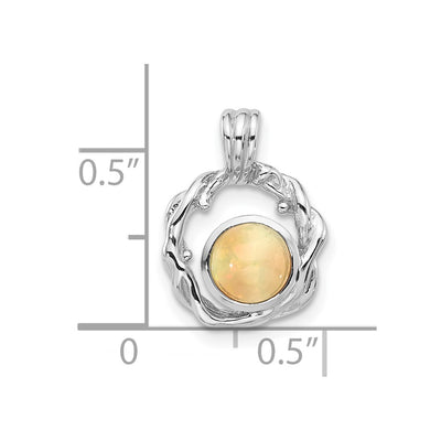 Sterling Silver Rhodium-plated Polished Round Opal Pendant