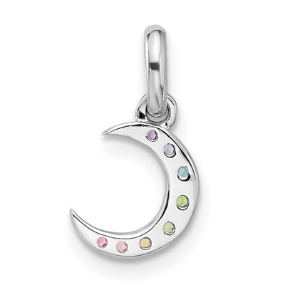 Sterling Silver Rhodium-plated Rainbow Crystal Moon Children's Pendant