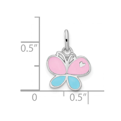 Sterling Silver RH-plated Blue & Pink Enamel Butterfly Children's Pendant