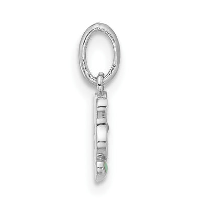 Sterling Silver RH-plated Pink & Green Enamel Tulip Children's Pendant