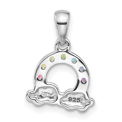 Sterling Silver Rhod-plated Crystal Rainbow & Clouds Children's Pendant