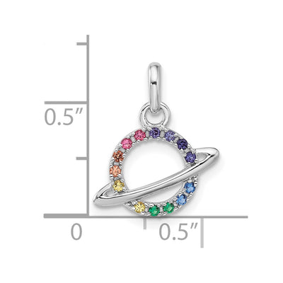 Sterling Silver Rhod-plated Multi-color Crystal Planet Children's Pendant