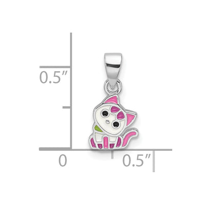Sterling Silver Rhod-plated Multi-color Enameled Cat Children's Pendant