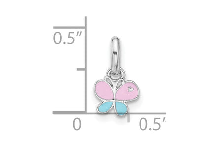 Sterling Silver Rhodium-plated Children's Small Enamel Butterfly Pendant (Style QP5858)