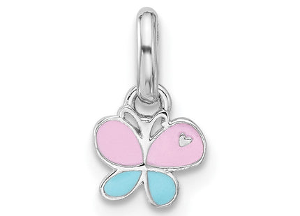 Sterling Silver Rhodium-plated Children's Small Enamel Butterfly Pendant (Style QP5858)