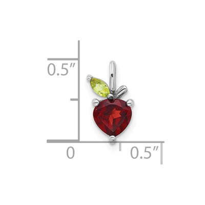 Sterling Silver Rhodium-plated Garnet and Peridot Apple Pendant