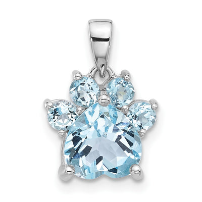 Sterling silver blue topaz paw pendant