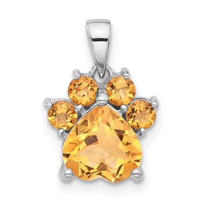 Sterling silver citrine paw pendant