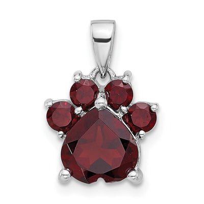 Sterling silver garnet paw pendant