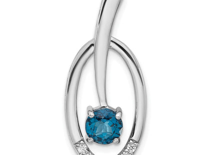 Sterling Silver Rhodium-plated London Blue Topaz and CZ Chain Slide (Style QP5873BT)