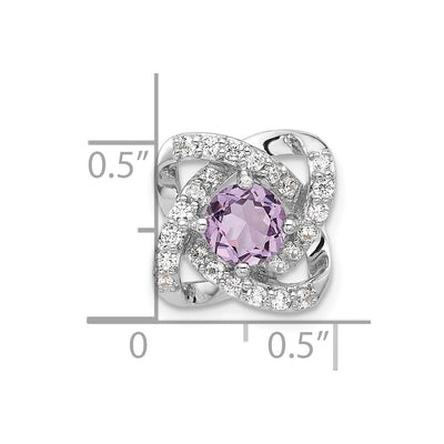 Sterling Silver Rhodium-plated Polished Amethyst/CZ Chain Slide Pendant