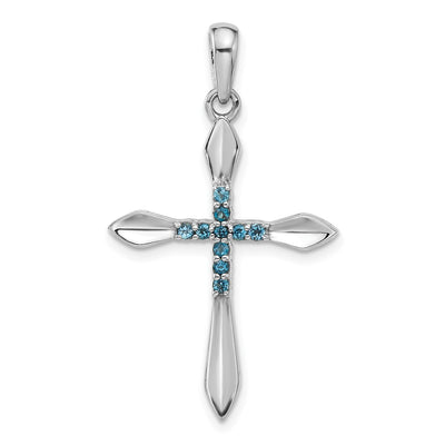 Sterling silver blue topaz cross pendant