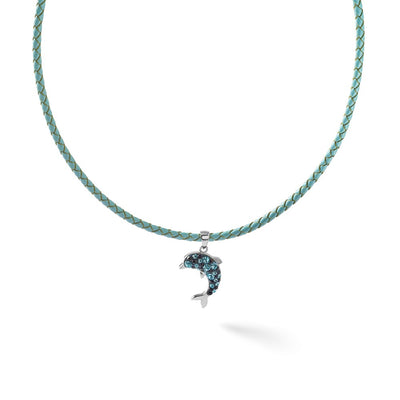 Sterling Silver Rhodium-plated Polished Crystal Dolphin Pendant
