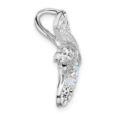 Sterling Silver Rhodium-plated Polished White Crystal Starfish Pendant Chain Slide