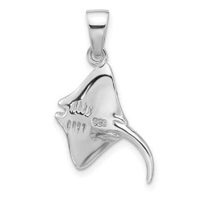 Sterling Silver Rhodium-plated Polished Blue Enamel Stingray Pendant