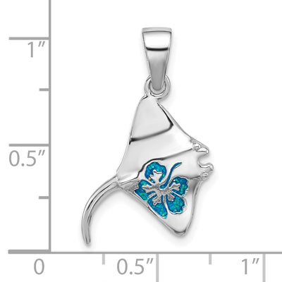 Sterling Silver Rhodium-plated Polished Blue Enamel Stingray Pendant
