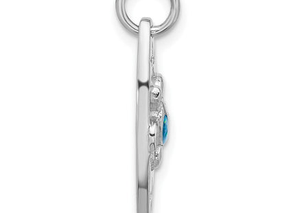 Sterling Silver Rhodium-plated Polished Blue Enamel Turtle Surfboard Pendant (Style QP5907)
