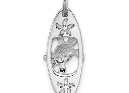 Sterling Silver Rhodium-plated Polished Blue Enamel Turtle Surfboard Pendant (Style QP5907)