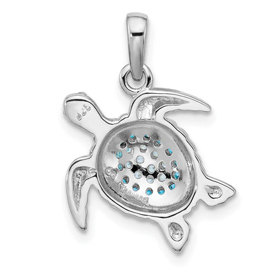 Sterling Silver Rhodium-plated Polished CZ Turtle Pendant