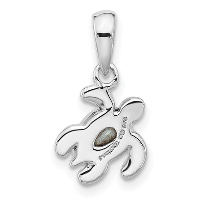 Sterling Silver Rhodium-plated Polished and Antiqued Crystal April Birthstone Turtle Pendant