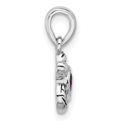 Sterling Silver Rhodium-plated Polished and Antiqued Crystal February Birthstone Turtle Pendant