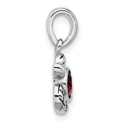 Sterling Silver Rhodium-plated Polished and Antiqued Crystal January Birthstone Turtle Pendant