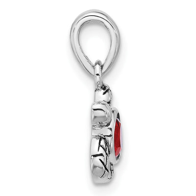 Sterling Silver Rhodium-plated Polished and Antiqued Crystal July Birthstone Turtle Pendant