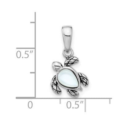 Sterling Silver Rhodium-plated Polished and Antiqued Mother of Pearl June Birthstone Turtle Pendant