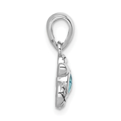 Sterling Silver Rhodium-plated Polished and Antiqued Crystal March Turtle Pendant