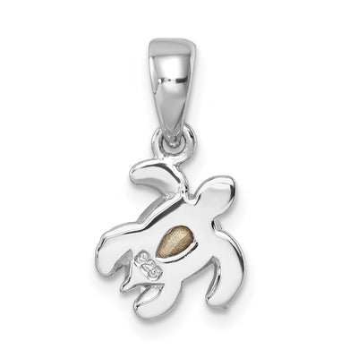 Sterling Silver Rhodium-plated Polished and Antiqued Crystal March Turtle Pendant