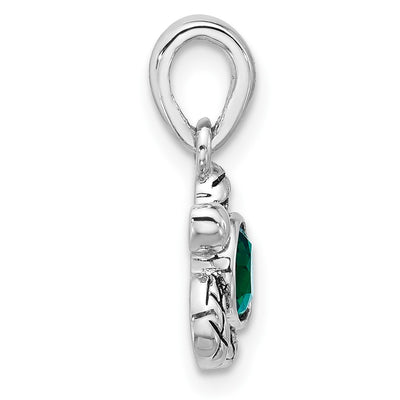 Sterling Silver Rhodium-plated Polished and Antiqued Crystal May Birthstone Turtle Pendant
