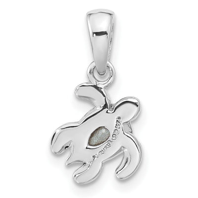 Sterling Silver Rhodium-plated Polished and Antiqued Crystal May Birthstone Turtle Pendant