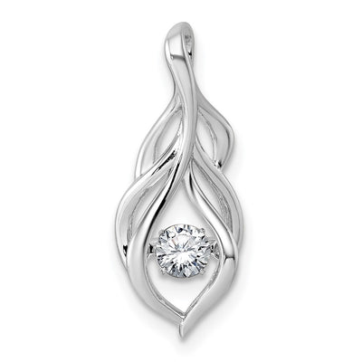 Sterling Silver Rhodium-plated Dangle Vibrant Moving CZ Open Teardrop Swirl Pendant