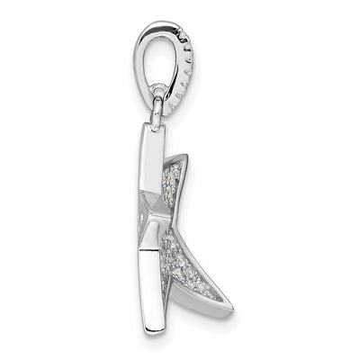 Sterling Silver Rhodium-plated Pavé CZ Concave Star Pendant