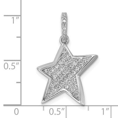 Sterling Silver Rhodium-plated Pavé CZ Concave Star Pendant