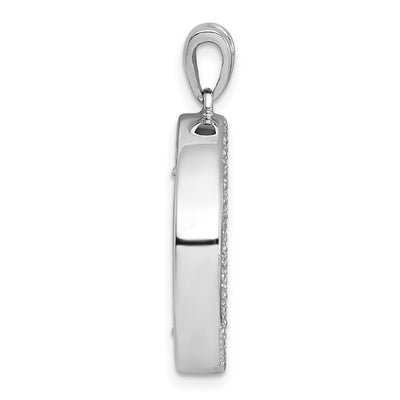 Sterling Silver Rhodium-plated Polished Onyx Circle and CZ Leaves Pendant