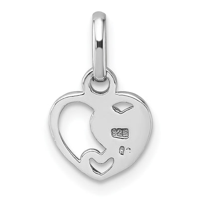 Sterling Silver Rhodium-plated Polished with Pink Enamel Triple Heart Charm Pendant