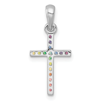 Sterling Silver Rhodium-plated Polished Rainbow Nano Crystals Childrens Cross Pendant