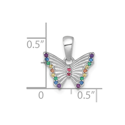 Sterling Silver Rhodium-plated Polished Rainbow Nano Crystals Butterfly Childrens Pendant