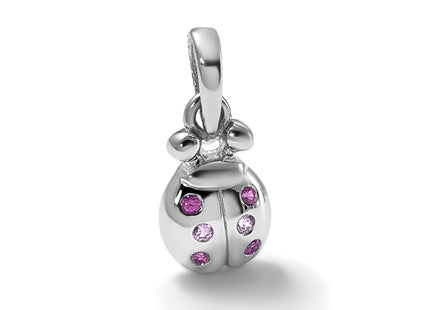 Sterling Silver Rhodium-plated Polished Pink And Red CZ Lady Bug Pendant