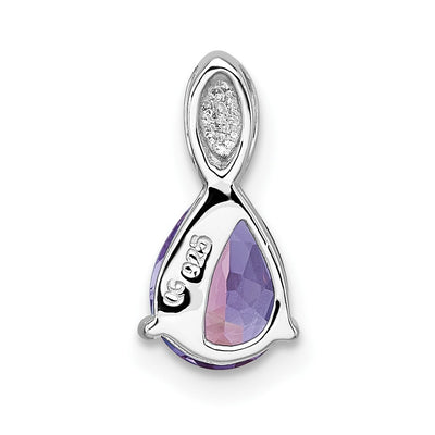 Sterling Silver Rhodium-plated Polished Pear Amethyst Teardrop Chain Slide Pendant