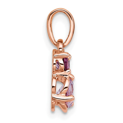 Sterling Silver Rose Gold-plated Polished Round Amethyst, Pink Quartz and Rhodolite Garnet Pendant
