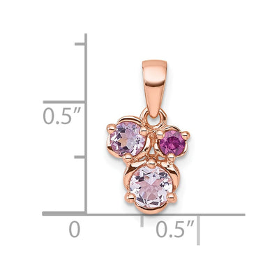 Sterling Silver Rose Gold-plated Polished Round Amethyst, Pink Quartz and Rhodolite Garnet Pendant